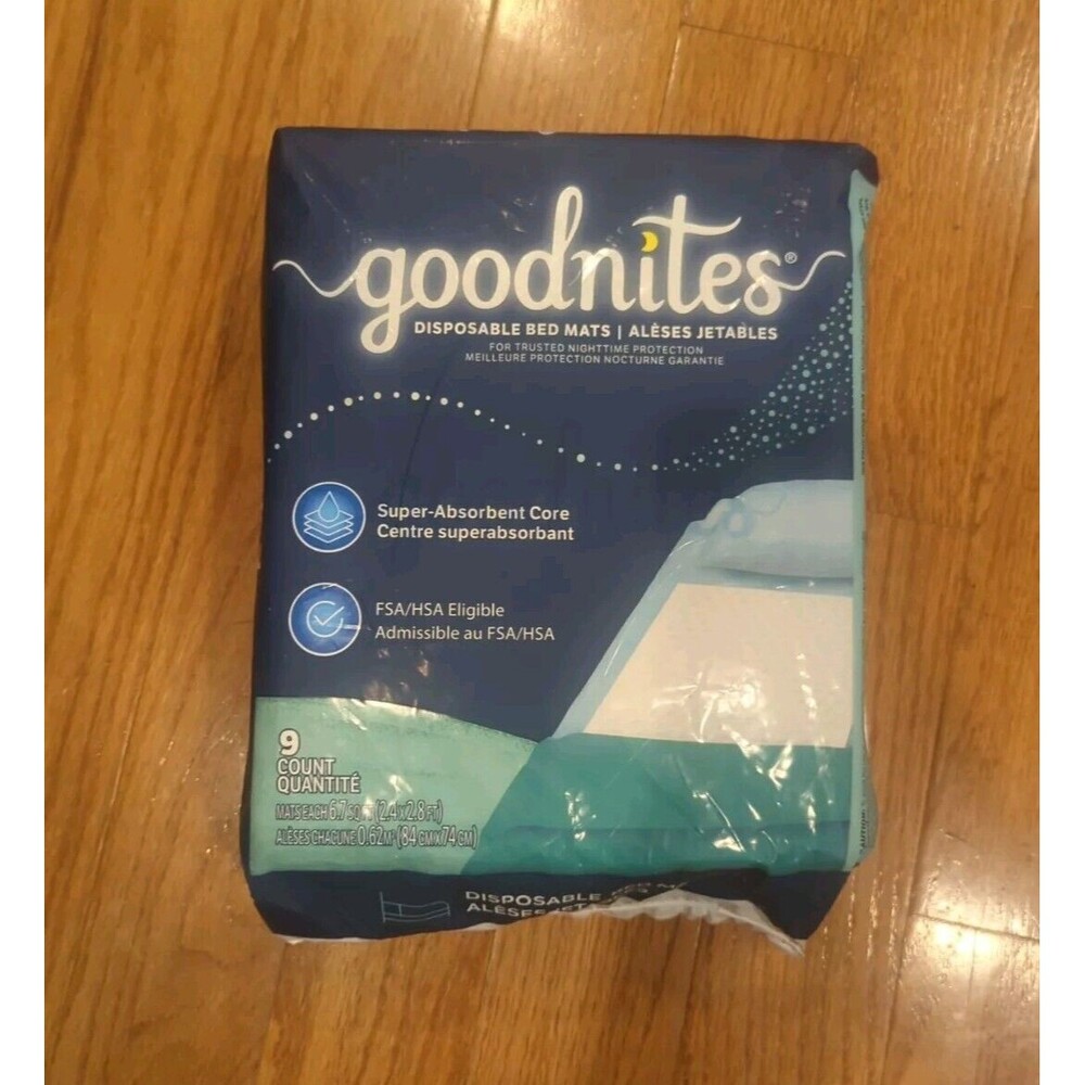 GoodNites Disposable Bed Mats - 9 Count New Sealed‎ Bed Wetting Pads